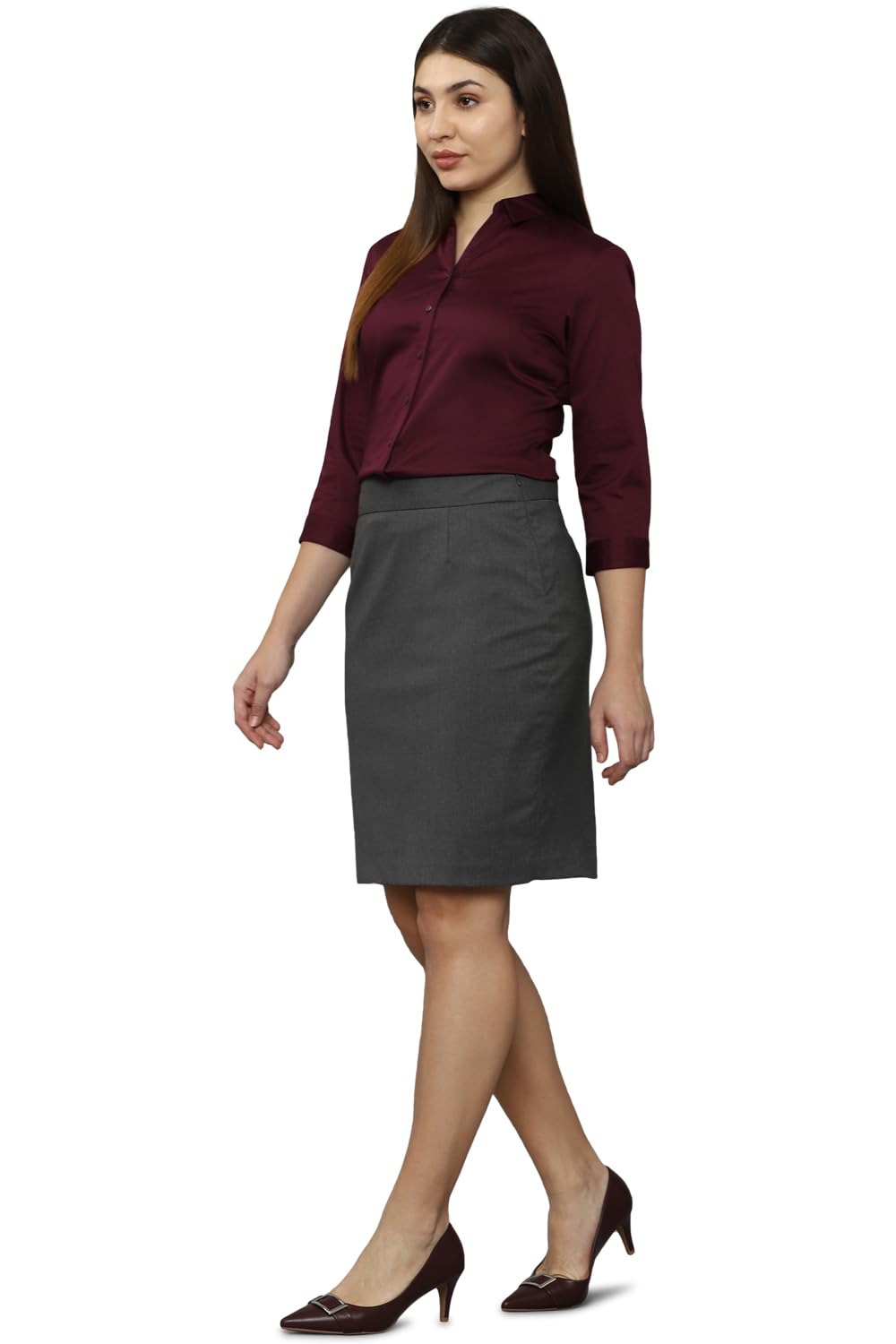 Allen Solly Women's Maroon Plain 3/4 Sleeve Casual Shirt