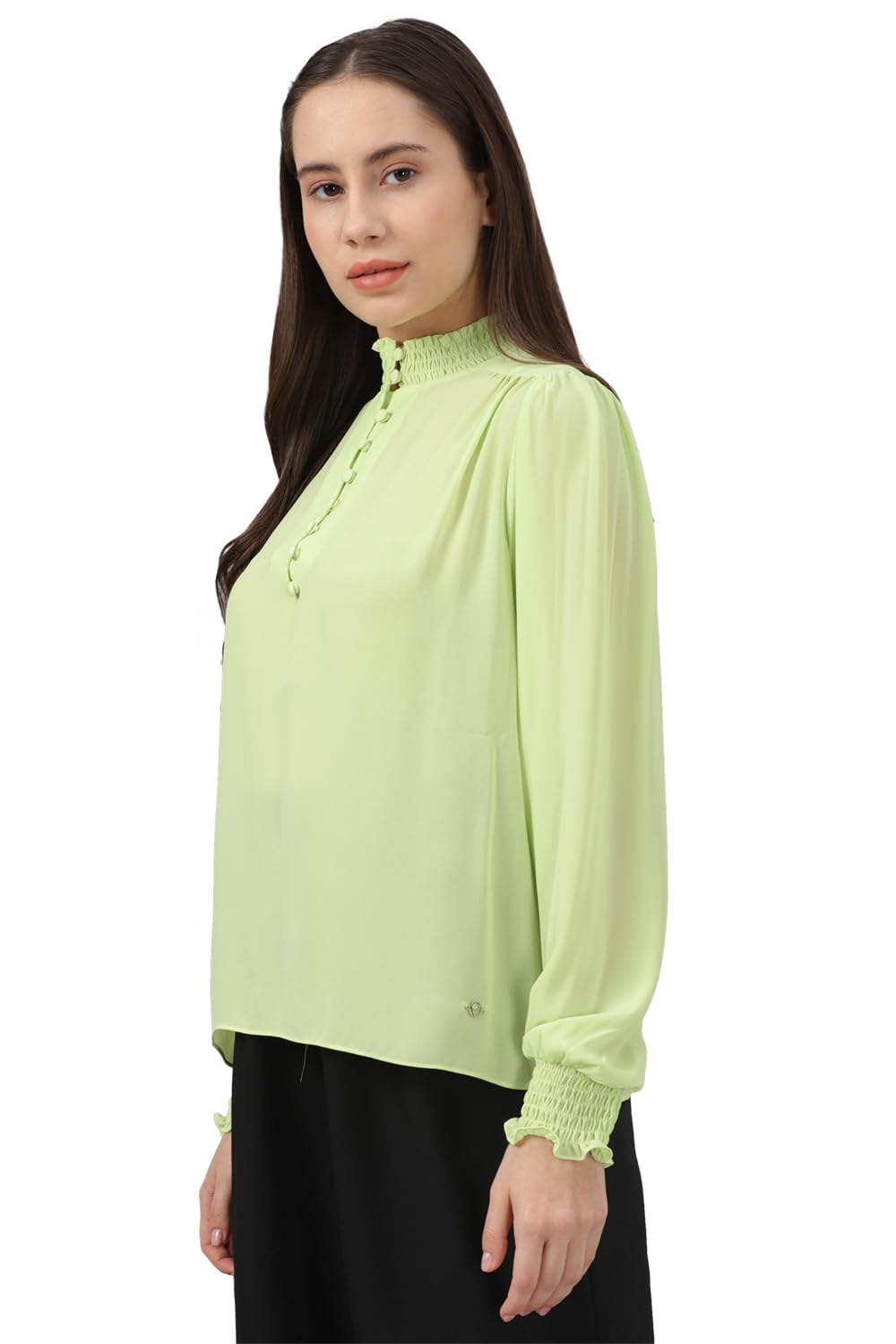 Allen Solly Women's Green Plain Long Sleeve Casual Shirt