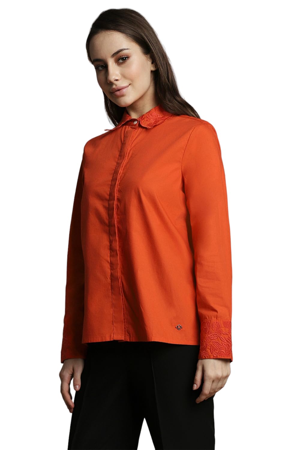 Allen Solly Women's Red Plain Long Sleeve Formal Shirt