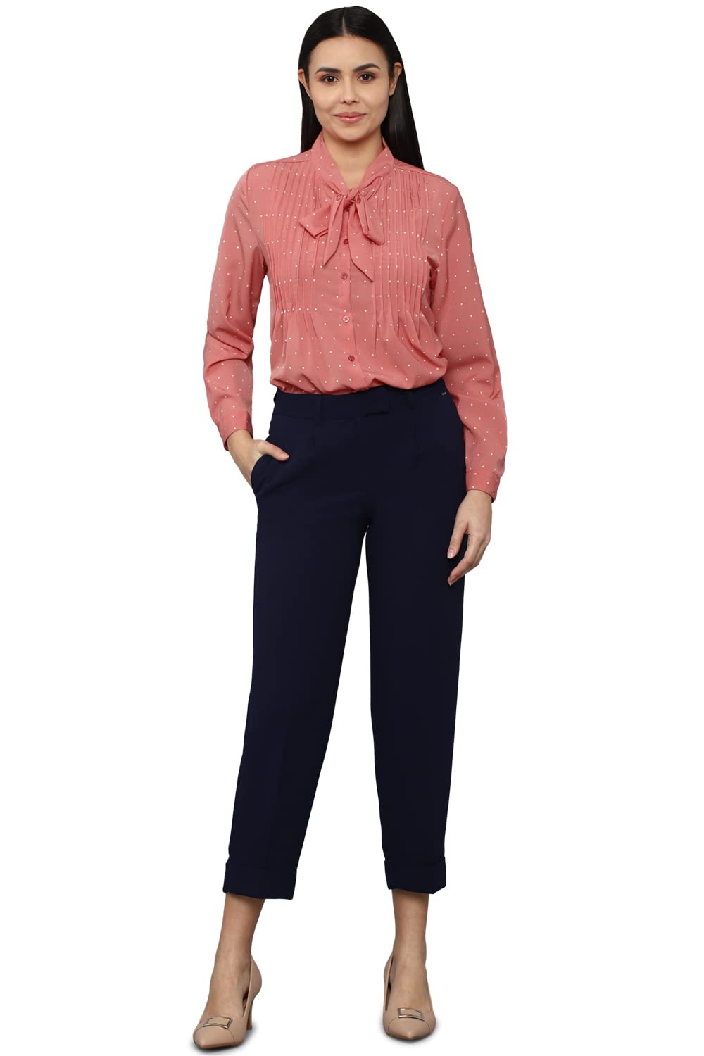 Allen Solly Women's Polyester Pink Printed Full Sleeve Casual Shirt