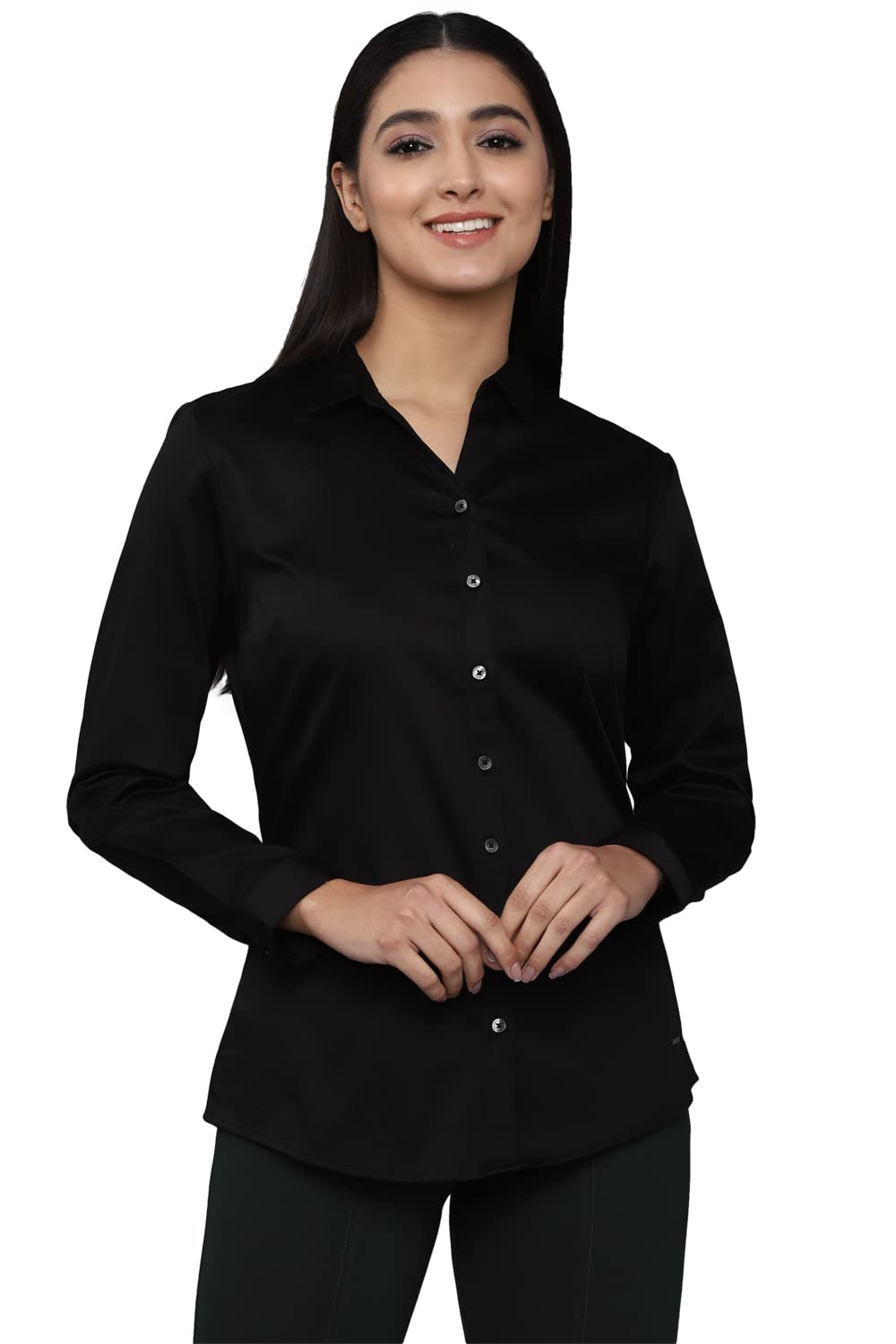 Allen Solly Women's Black Plain Long Sleeve Casual Shirt