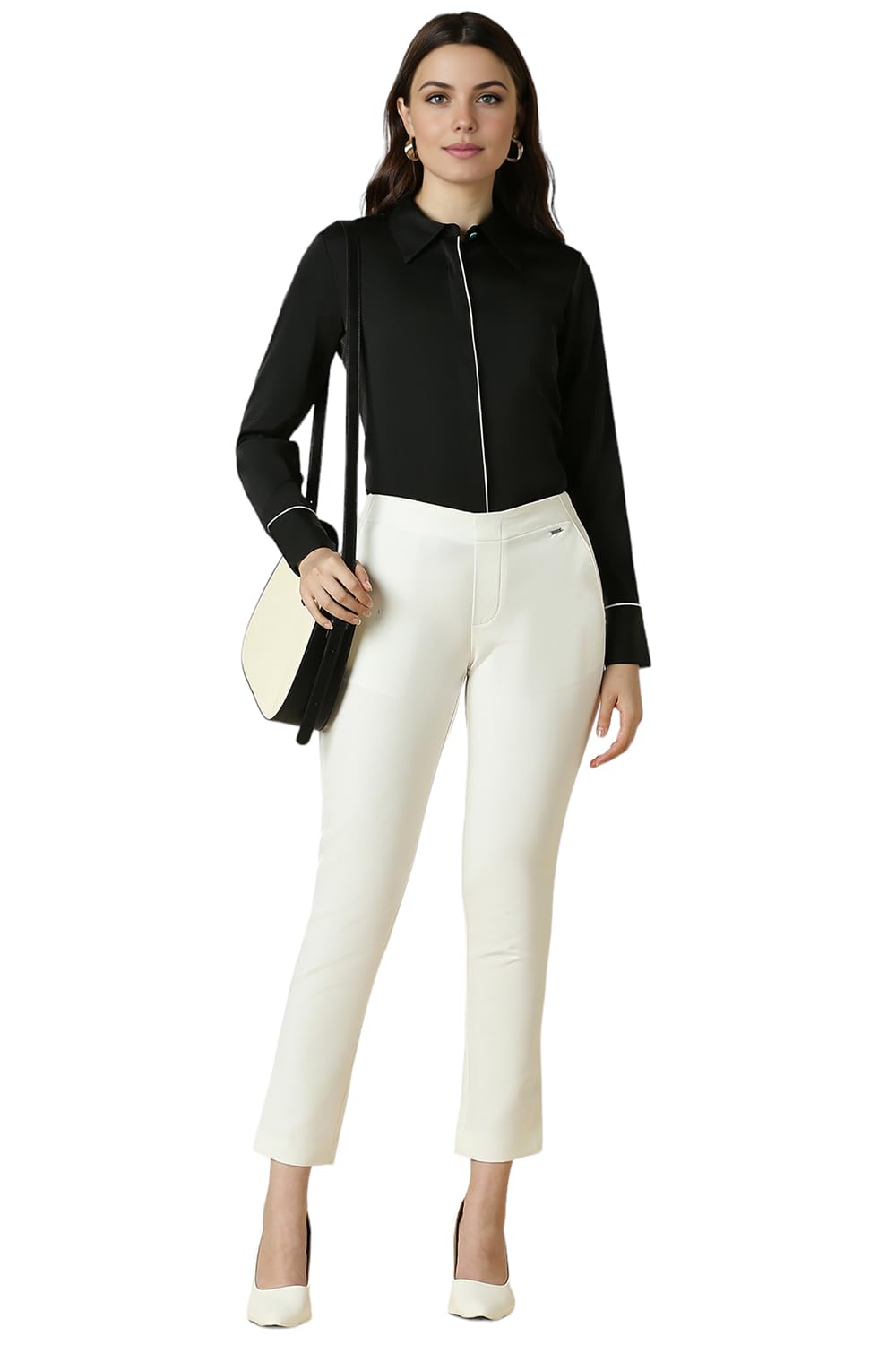 Allen Solly Women's Black Plain Long Sleeve Formal Shirt