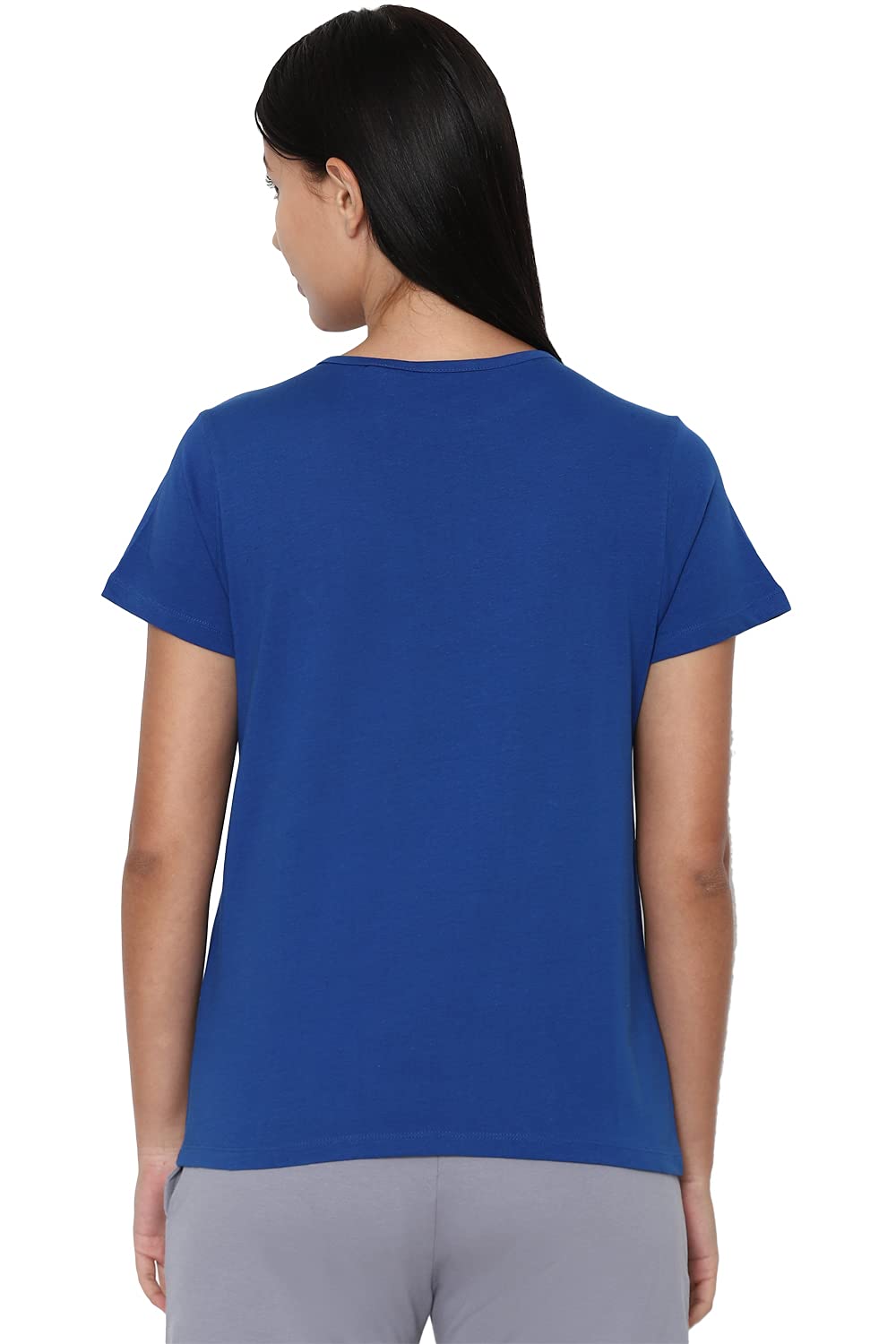 Allen Solly Women's Cotton Medium Blue Plain Short Sleeve T-Shirt
