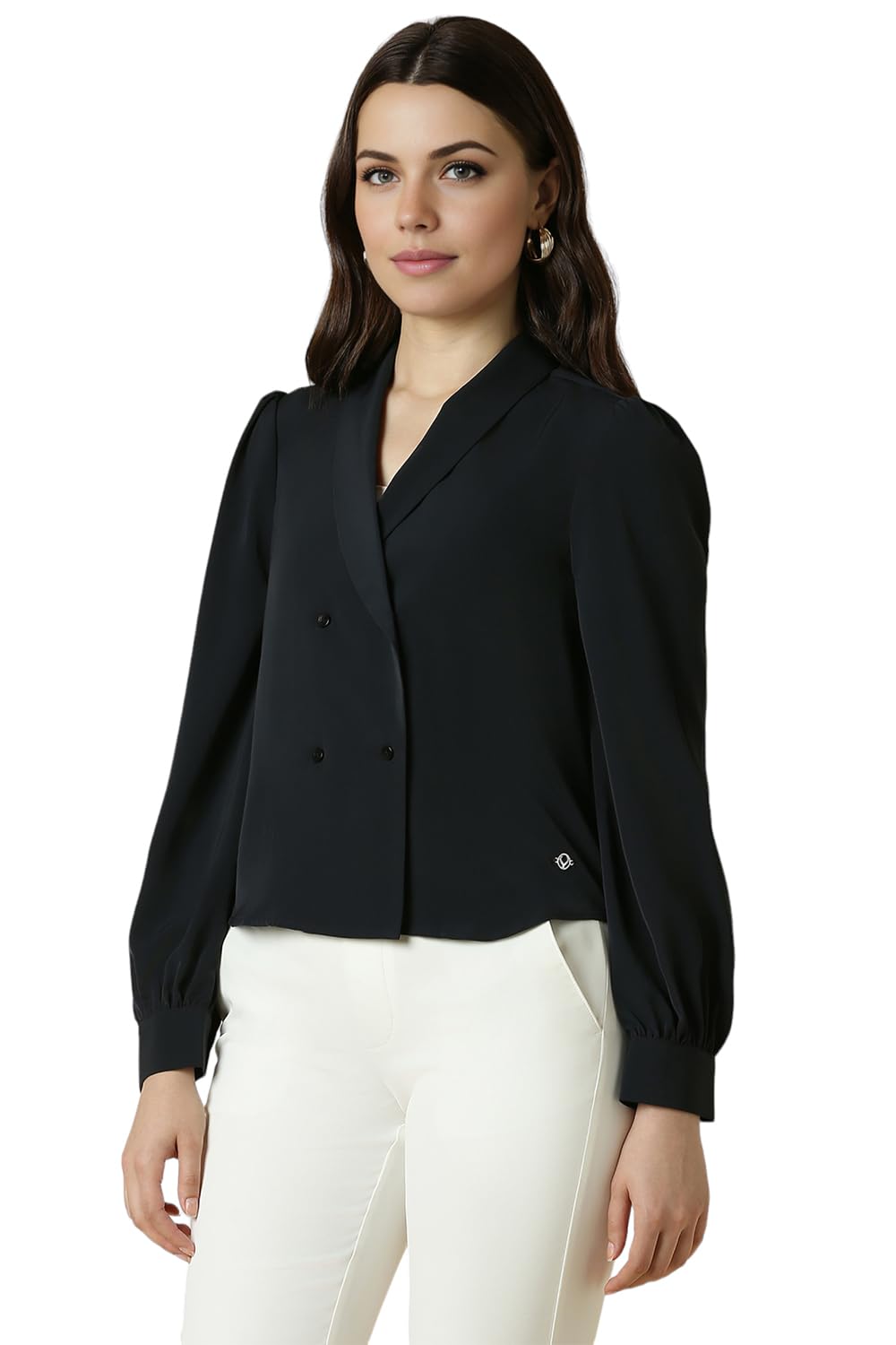 Allen Solly Women's Black Plain Full Sleeve Blouse