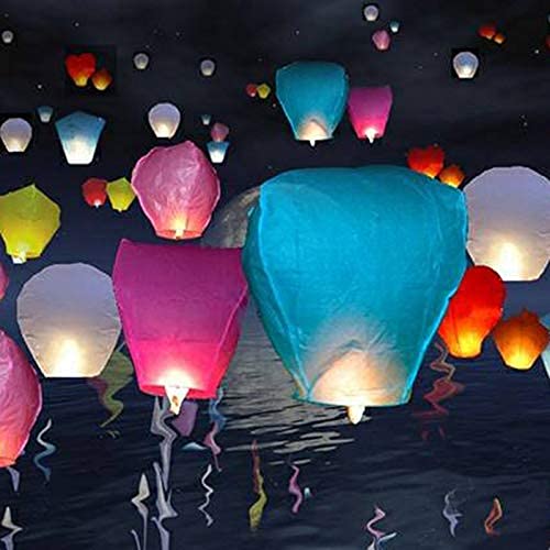 EVOLON DEALS Paper Sky Lantern Hot Air Balloon for Diwali Decoration Birthday Pack of 10 (Flying Night Sky Light Lantern