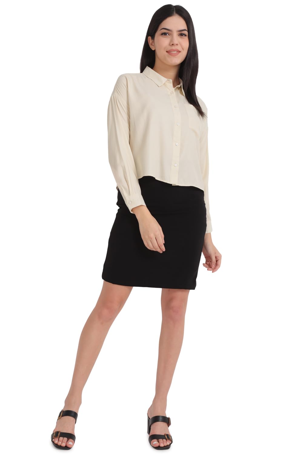 Allen Solly Women's Cream Plain Long Sleeve Formal Shirt