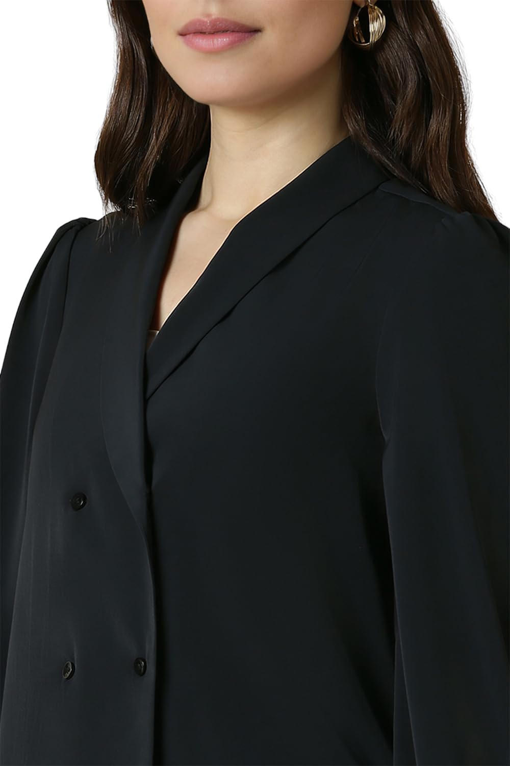 Allen Solly Women's Black Plain Full Sleeve Blouse