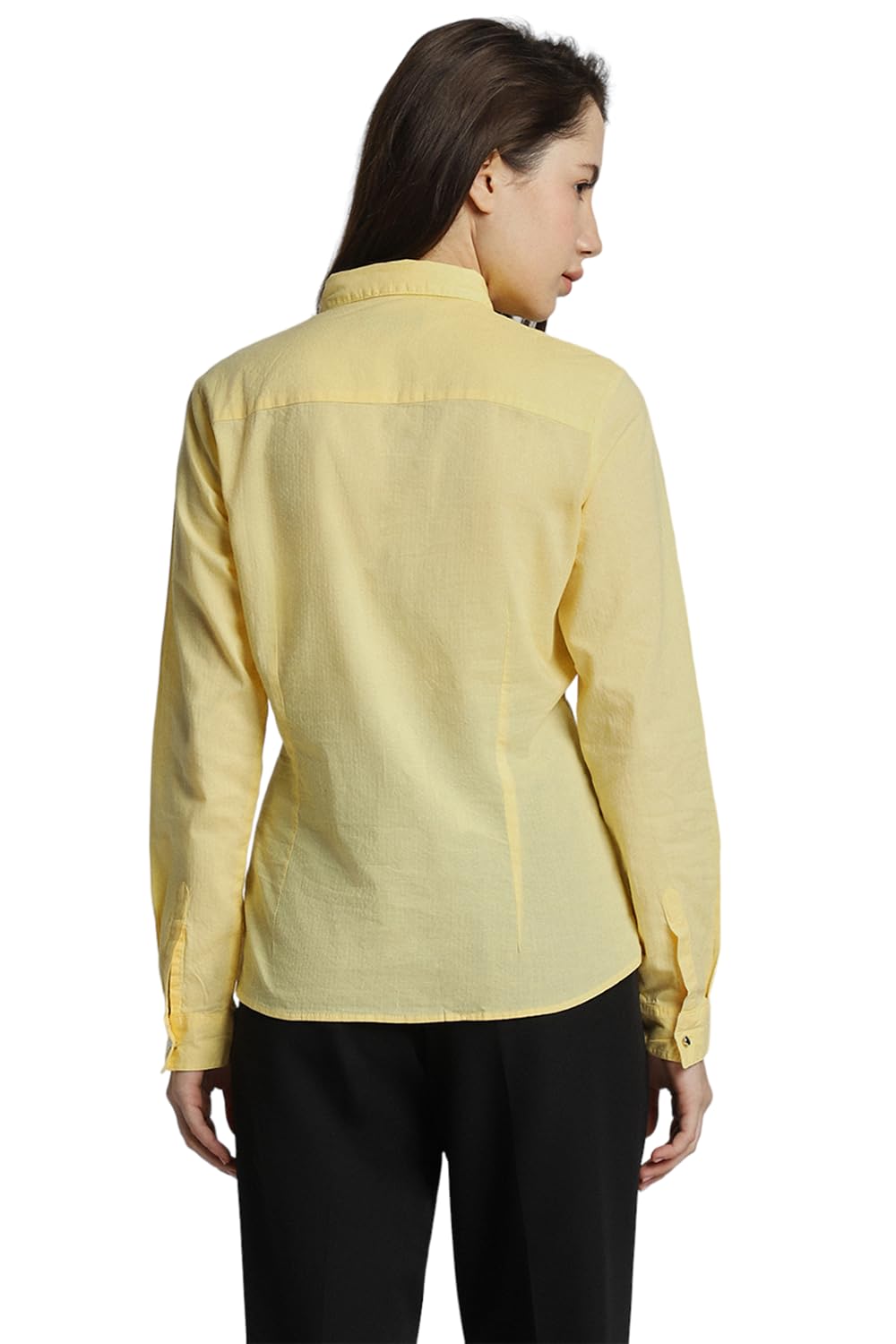 Allen Solly Women's Cotton Yellow Plain Long Sleeve Casual Shirt