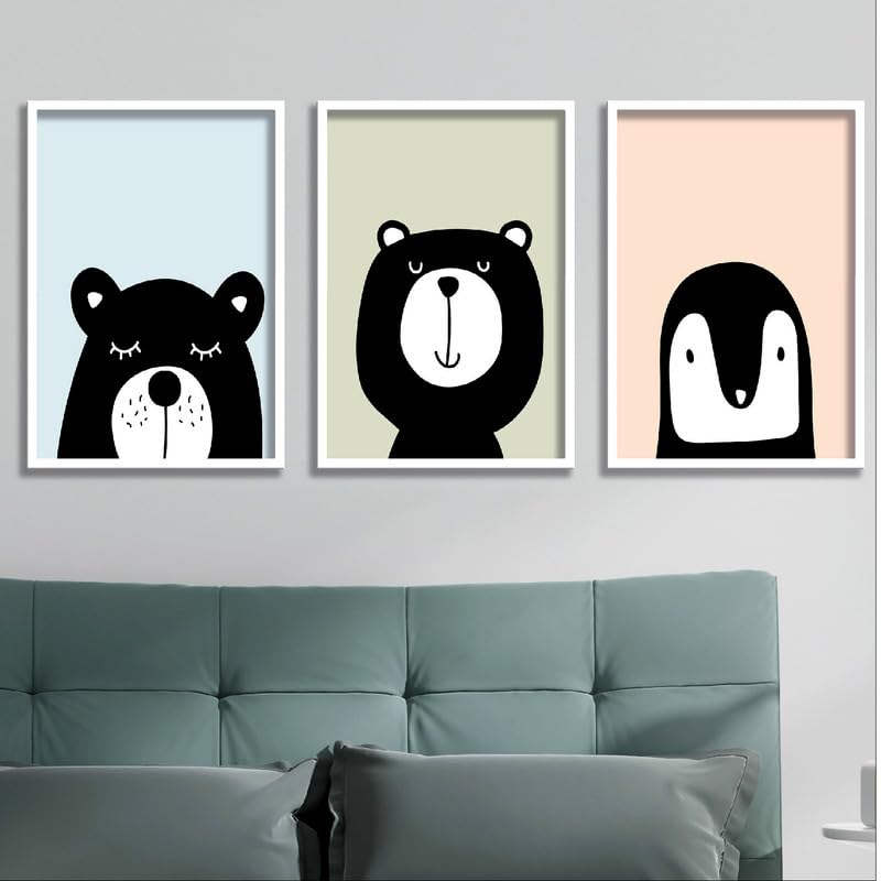 SAF paintings Set Of 3 Animals Theme Premium White Frame Digital Reprint Painting SA-COMBO-664-M3