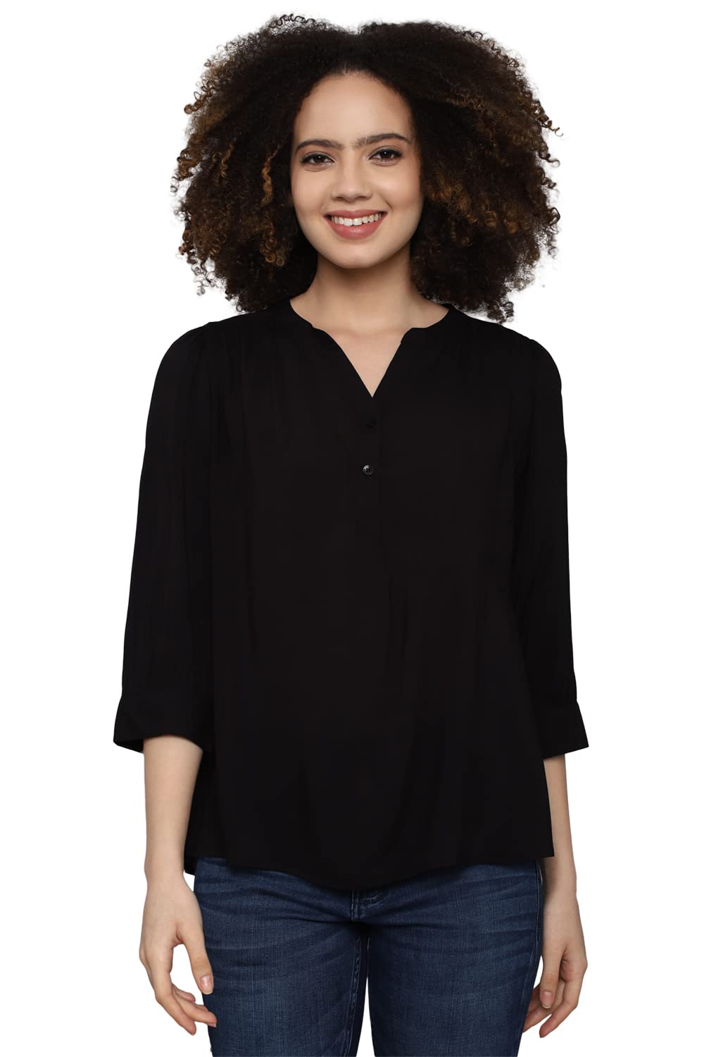 Allen Solly Women's Black1 Plain 3/4 Sleeve Blouse