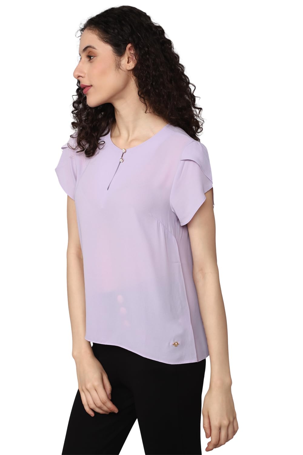 Allen Solly Women's Purple Plain Short Sleeve Casual Shirt