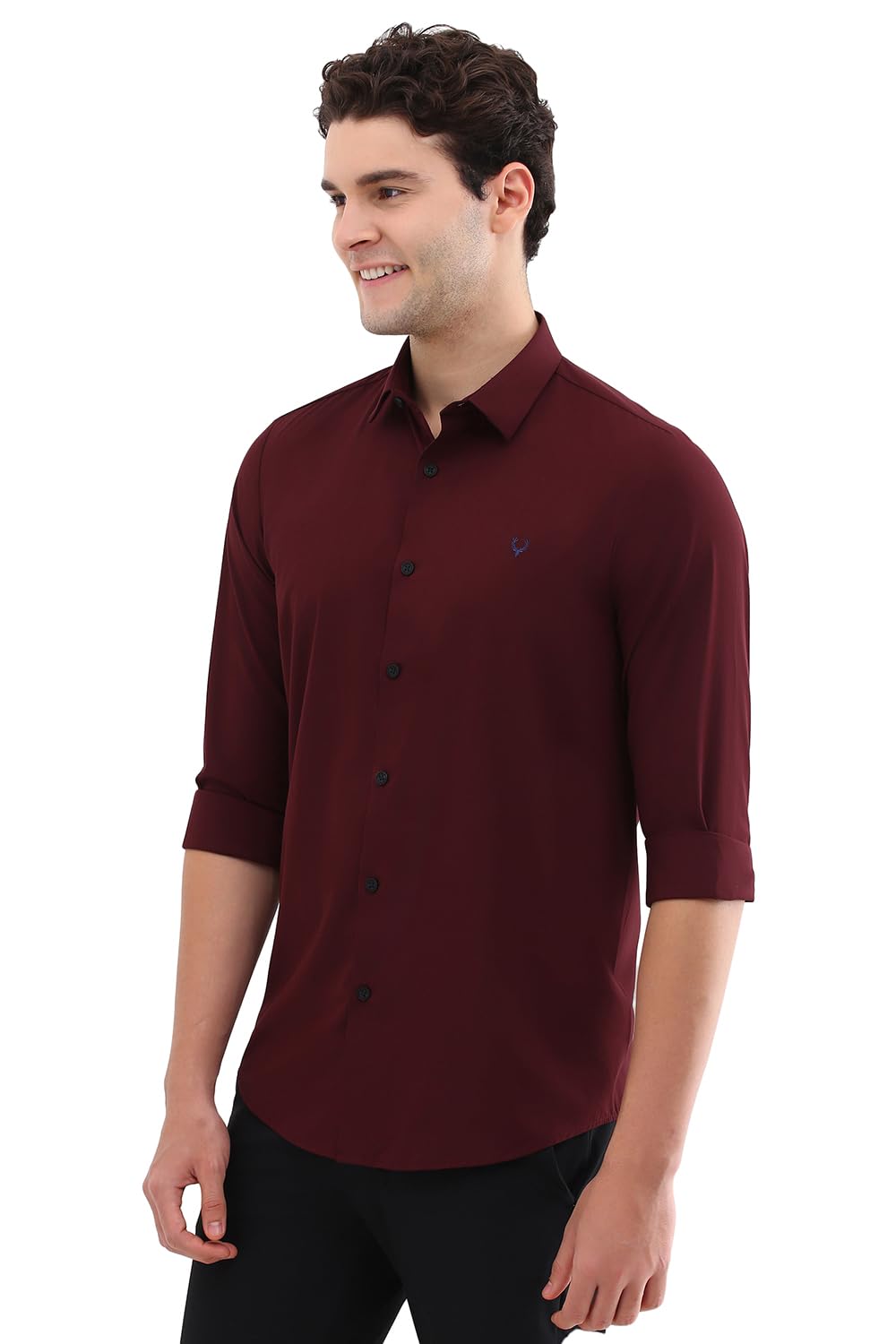 Men Maroon Slim Fit Solid Full Sleeves Casual Shirts