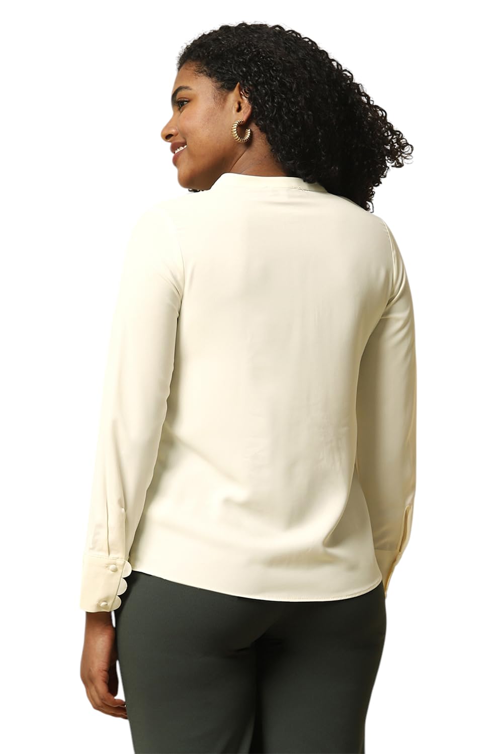 Allen Solly Women's Cream Plain Long Sleeve Formal Shirt