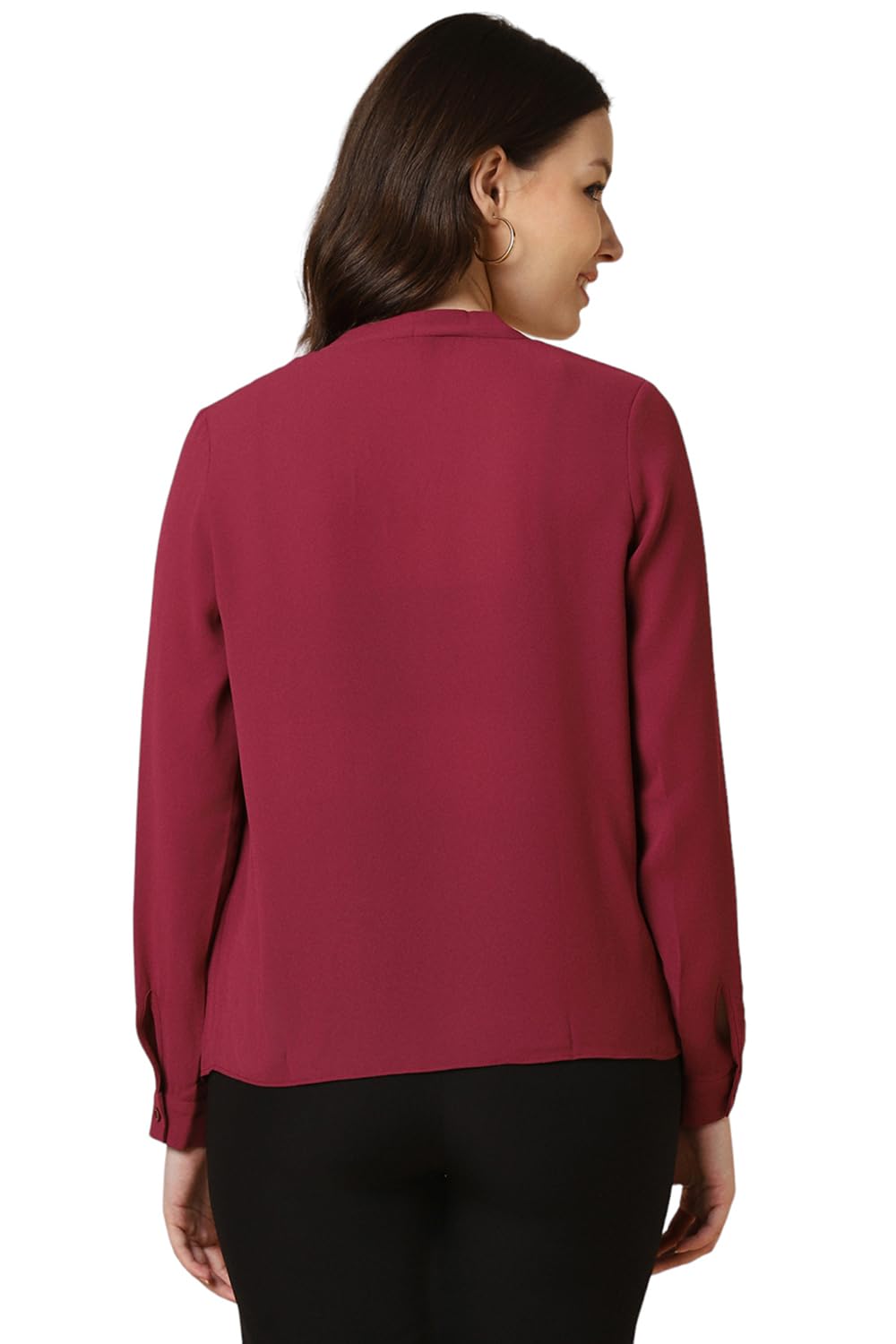 Allen Solly Women's Polyester Red Plain Long Sleeve Casual Shirt