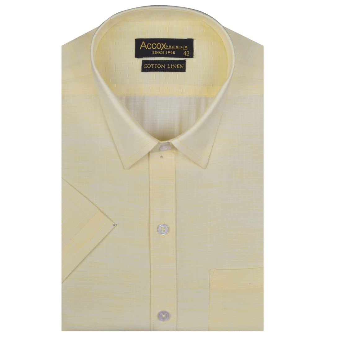 ACCOX Men's Cotton Linen Half Sleeves Solid Plain Self Design Regular Fit Formal Shirt for Men-GCR91