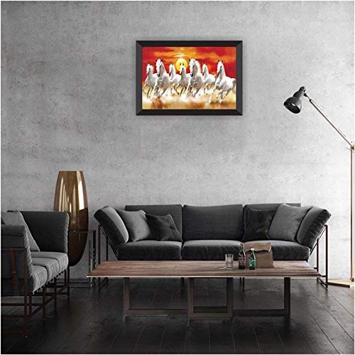 SAF UV Textured 7 Running Horses Vastu Framed Painting (35 cm X 50 cm X 3 cm)(Animals )