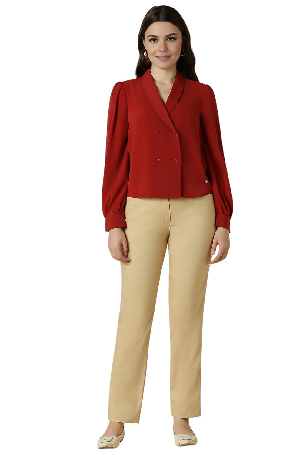 Allen Solly Women's Red Plain Full Sleeve Blouse