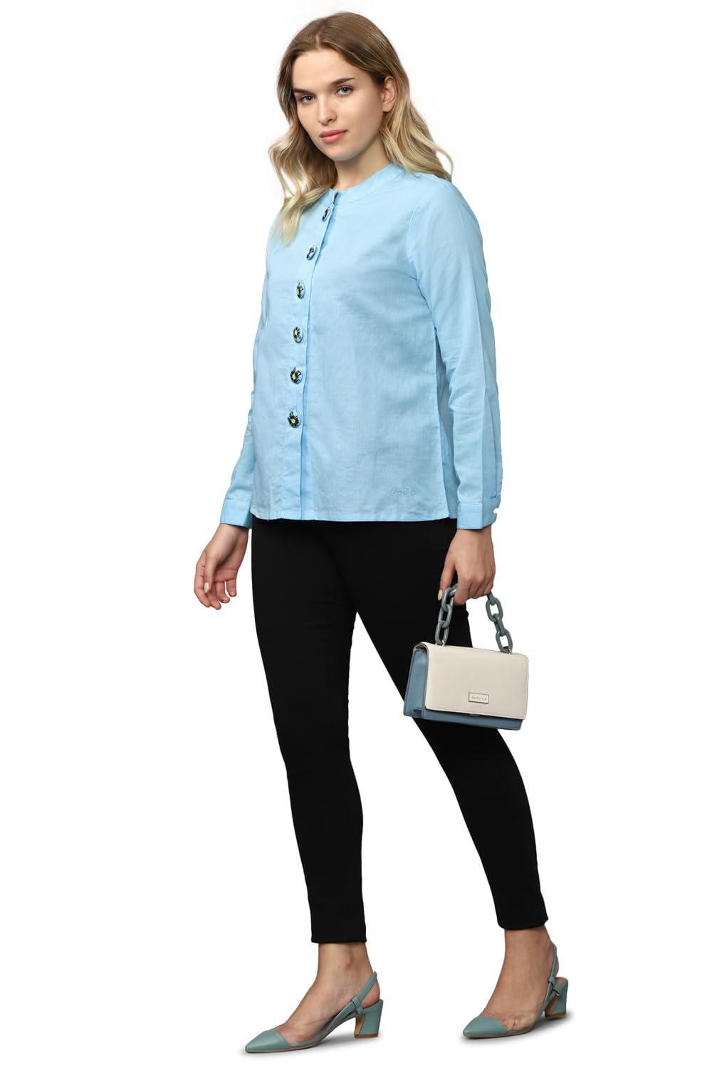 Allen Solly Women's Blue Plain Full Sleeve Casual Shirt