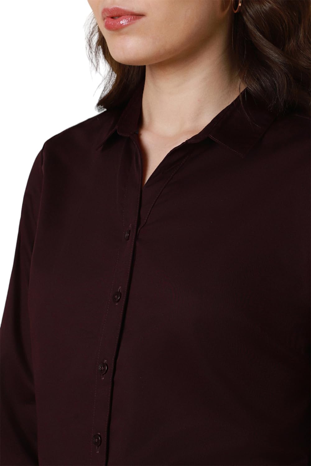 Allen Solly Women's Cotton Maroon Plain Long Sleeve Casual Shirt