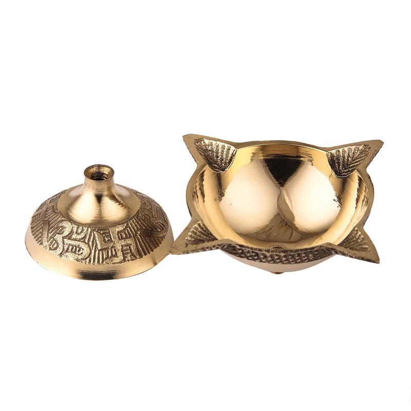 DOKCHAN 4 Face Brass Diya for Pooja, Mandir, Diwali Festival Oil lamp Diya for Daily Pooja/Diwali Pooja Charmukhi Diya for Pooja (Size - 6cm) Pack of - 01