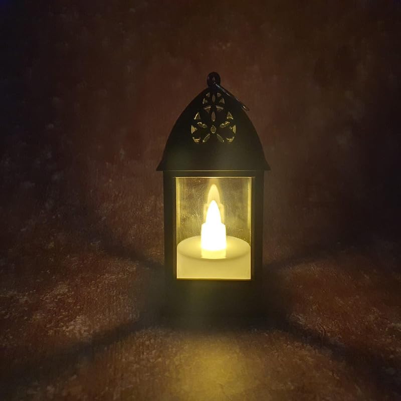 Satyam Kraft 2 Pcs Flameless and Smokeless Acrylic Antique LED Hurricane Lantern Lamp and Wall Hanging for Home, Lobby, Drawing Room, Wall Decor for Diwali Decorations(Yellow)(Pack of 2)