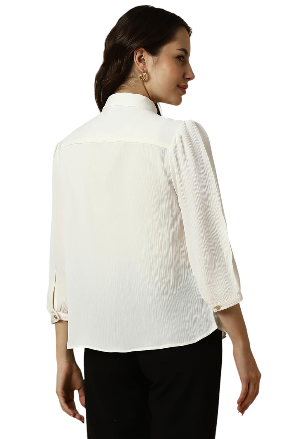 Allen Solly Women's Cream Plain 3/4 Sleeve Formal Shirt