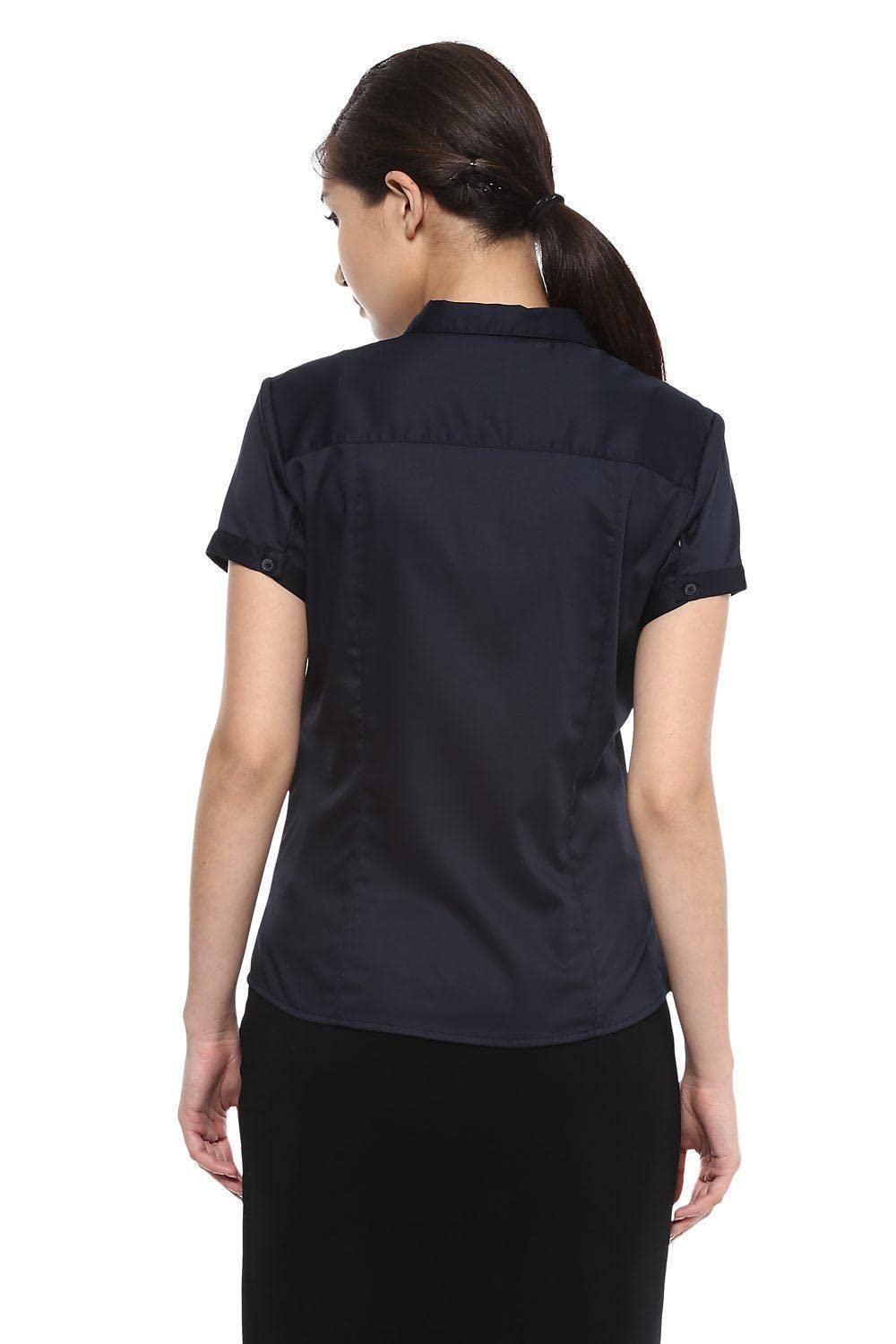 Allen Solly Women's Polyester Navy Plain Half Sleeve Formal Shirt