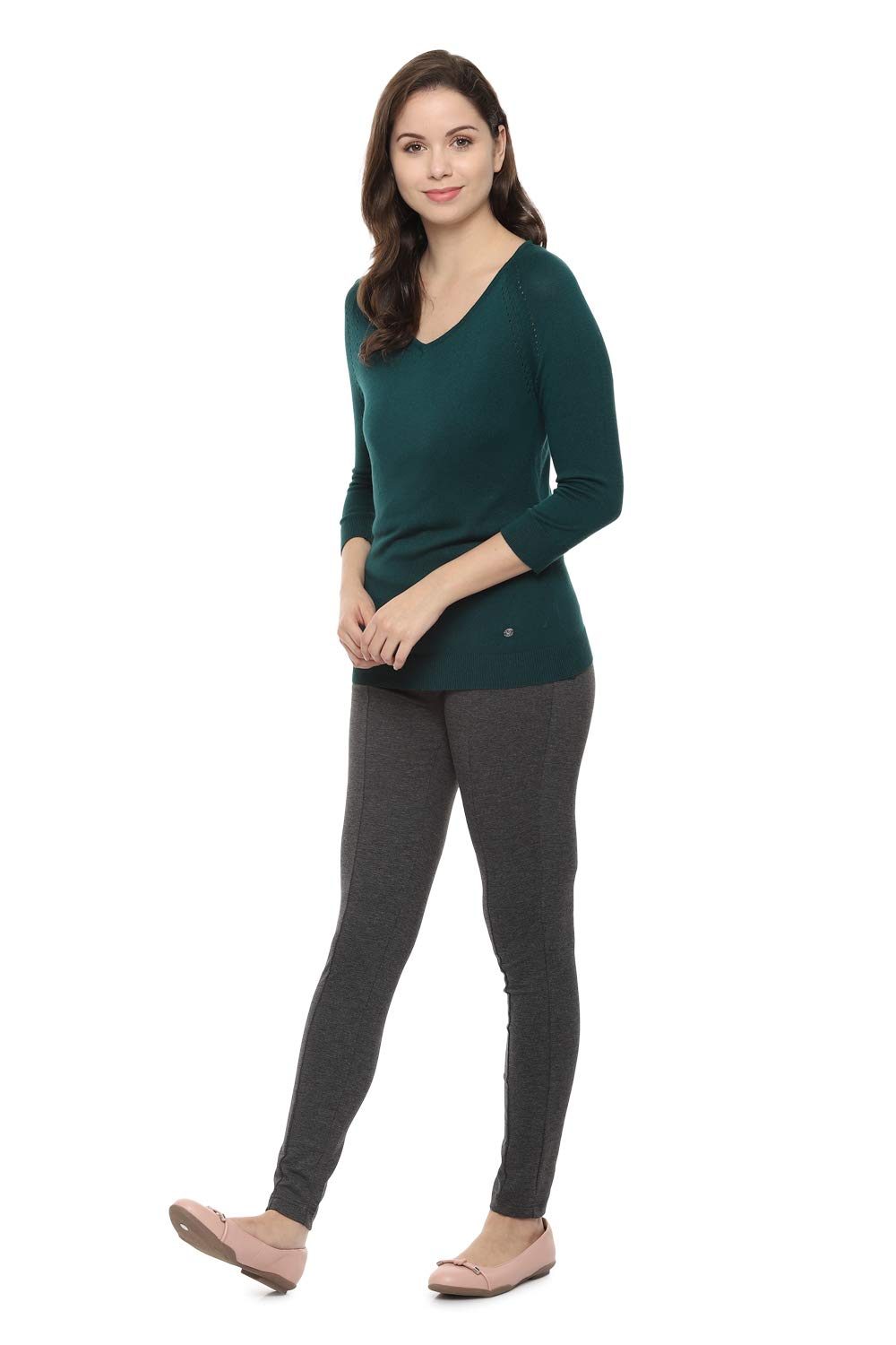 Allen Solly Women's Green Plain 3/4 Sleeve Casual Shirt