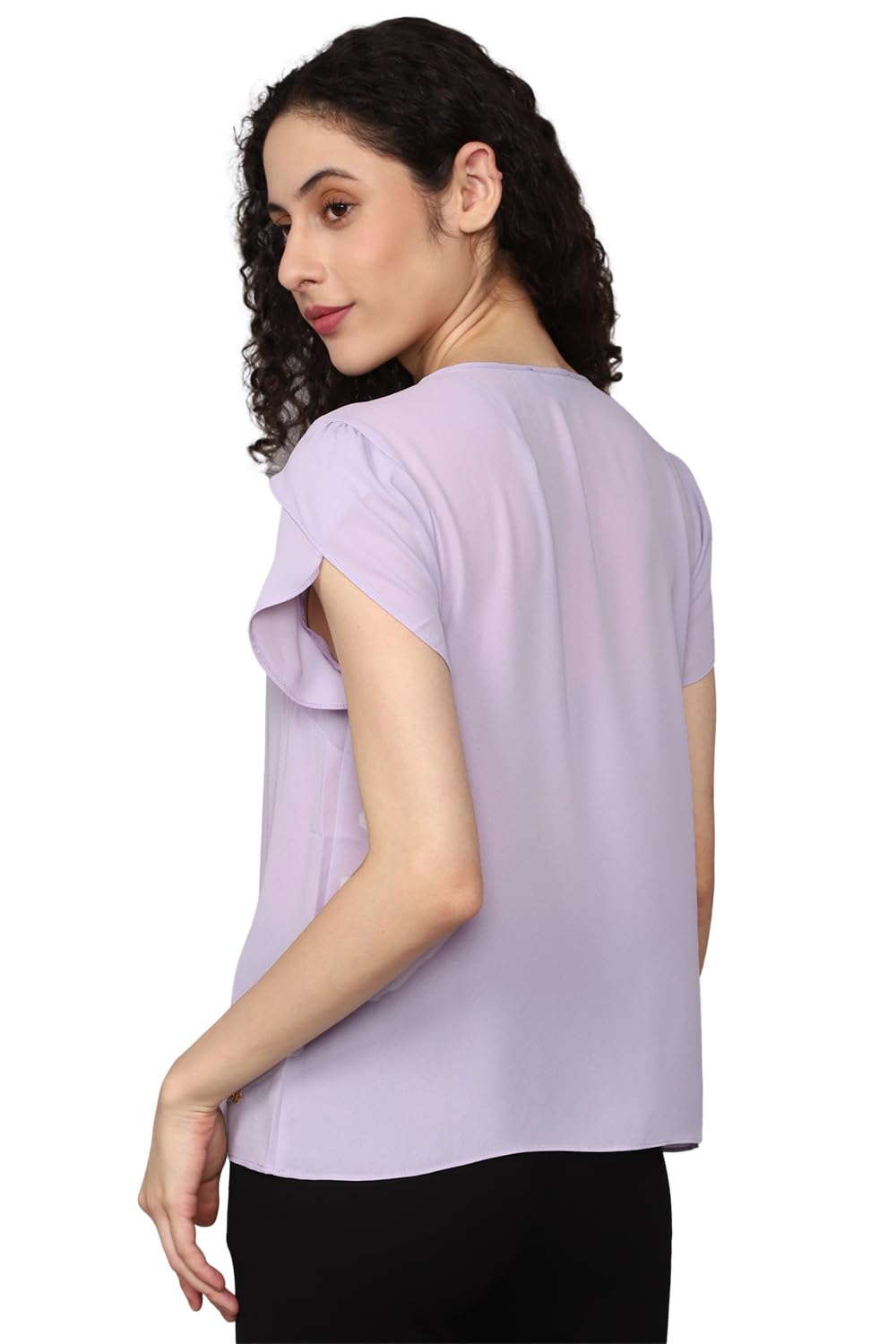 Allen Solly Women's Purple Plain Short Sleeve Casual Shirt