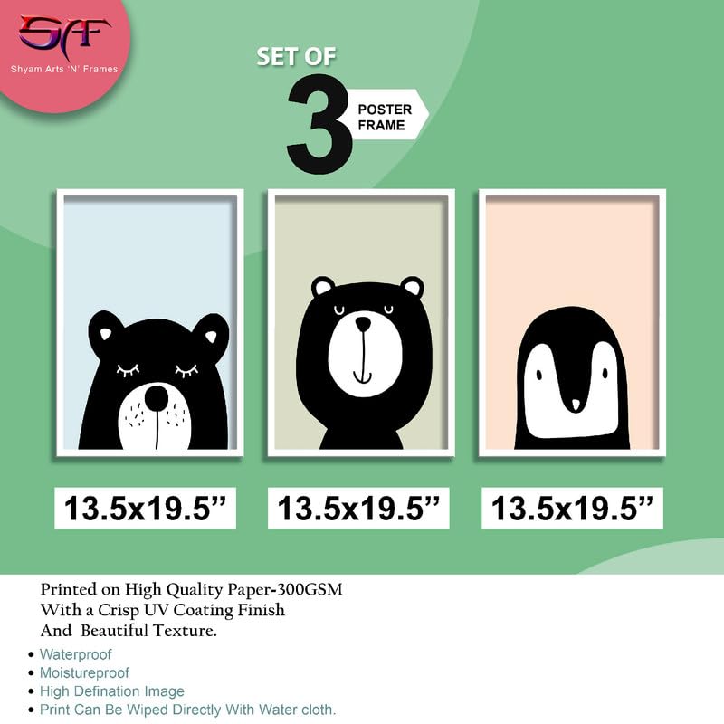 SAF paintings Set Of 3 Animals Theme Premium White Frame Digital Reprint Painting SA-COMBO-664-M3