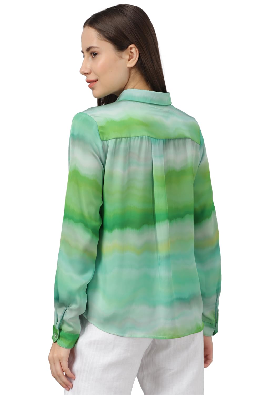 Allen Solly Women's Polyester Green Printed Long Sleeve Casual Shirt