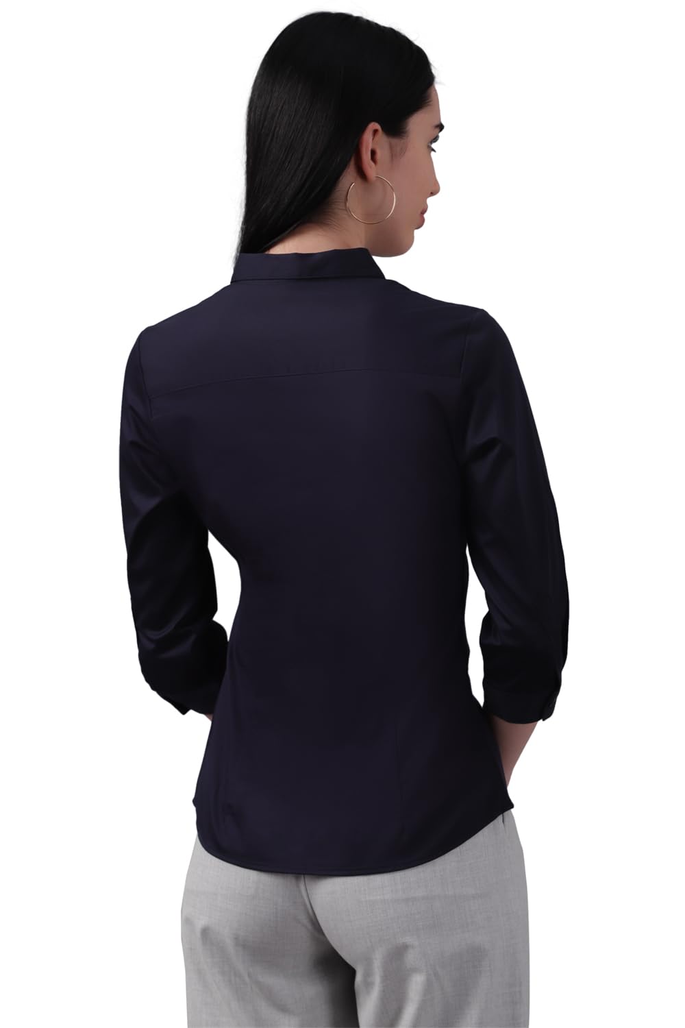 Allen Solly Women's Dark Blue Plain 3/4 Sleeve Casual Shirt