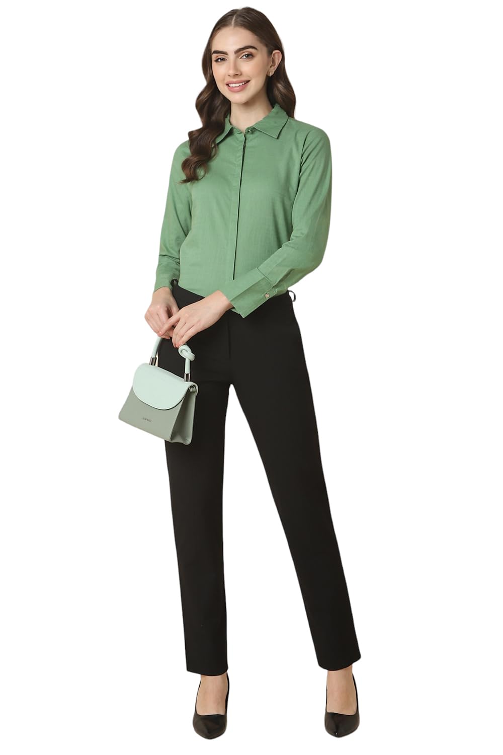 Allen Solly Women's Green Plain Long Sleeve Formal Shirt