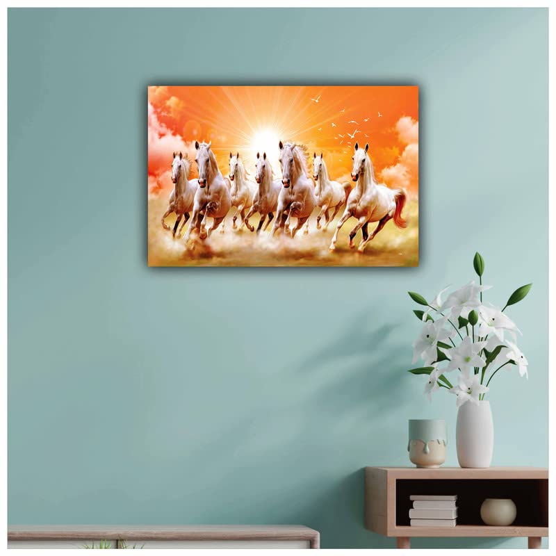 SAF 7 Running Horses Vastu UV Textured Wall Painting for Home Decoration , Office , Gym , College Wall decoration Painting 12 Inch x 18 Inch MDF1439