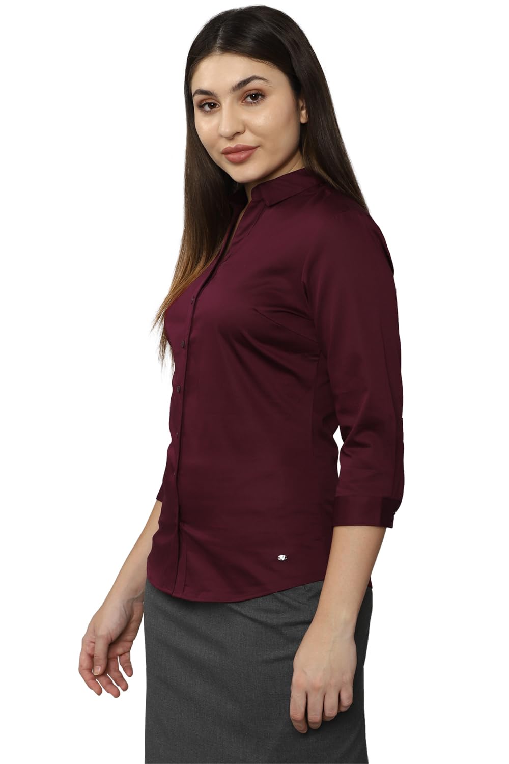 Allen Solly Women's Maroon Plain Half Sleeve Formal Shirt