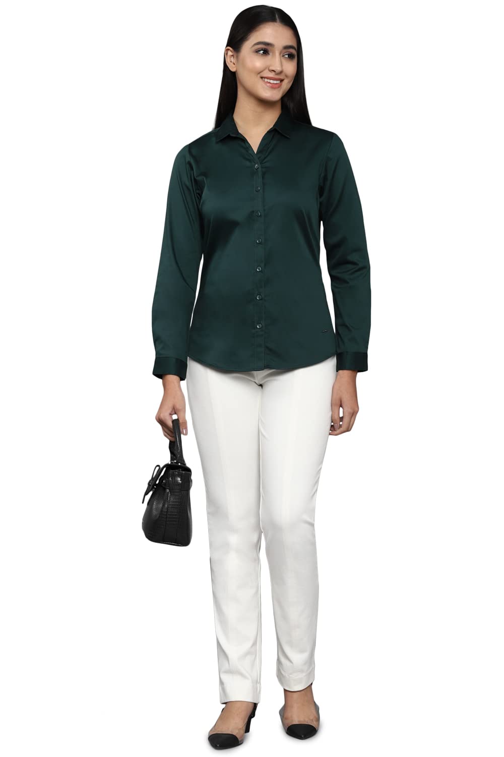 Allen Solly Women's Green Plain Full Sleeve Casual Shirt