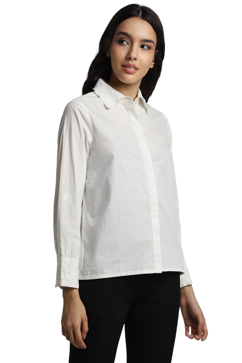 Allen Solly Women's White Plain Long Sleeve Casual Shirt
