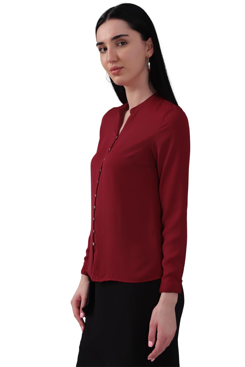 Allen Solly Women's Red Plain Long Sleeve Casual Shirt