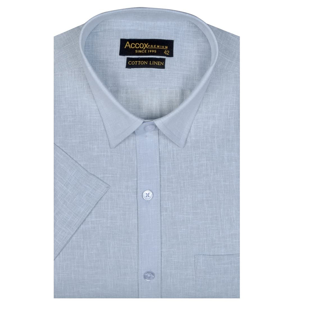 Accox Men's Cotton Linen Plain Formal Shirt (B0DFCT69XG)