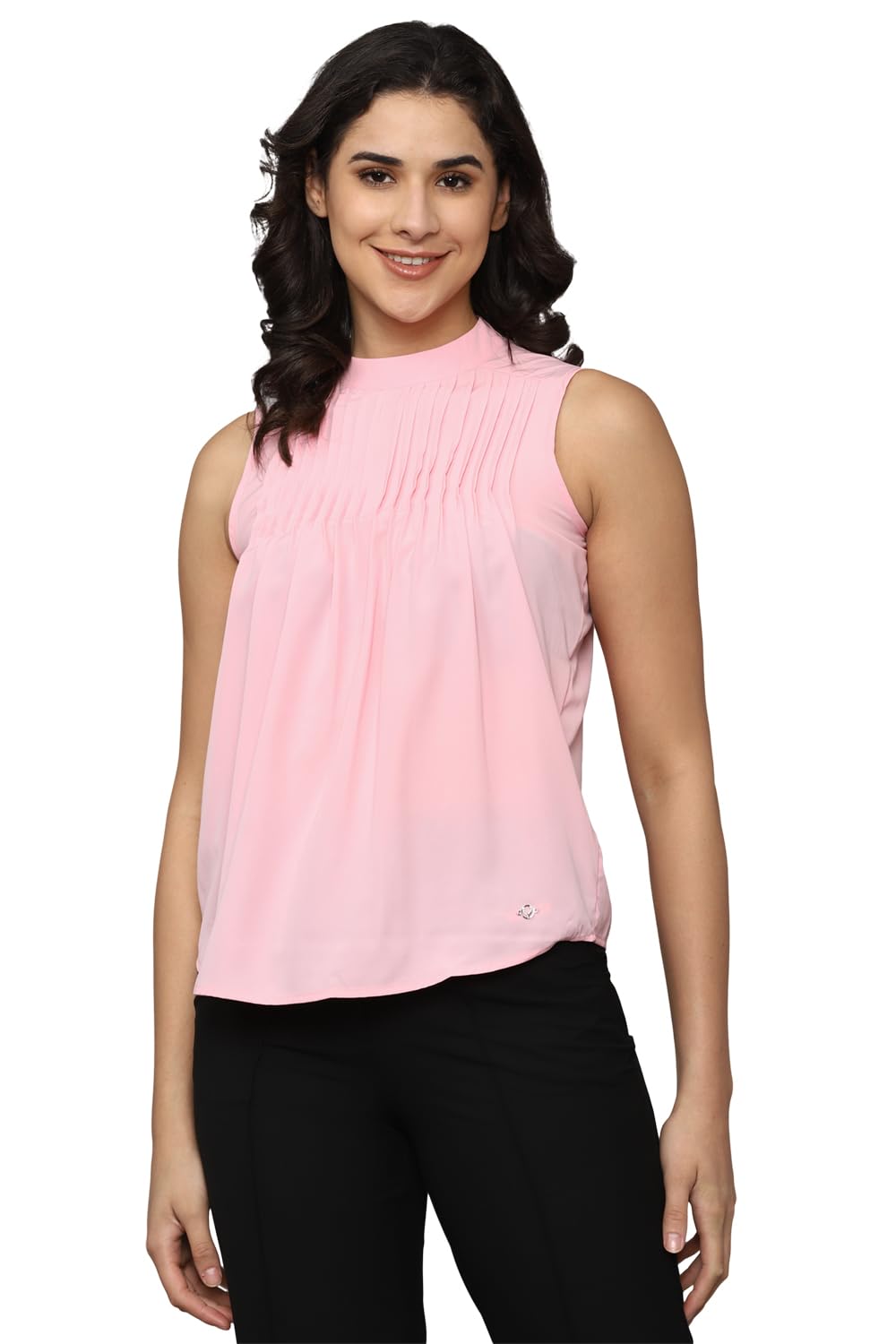 Allen Solly Women's Polyester Pink Plain Cut Sleeve Casual Shirt