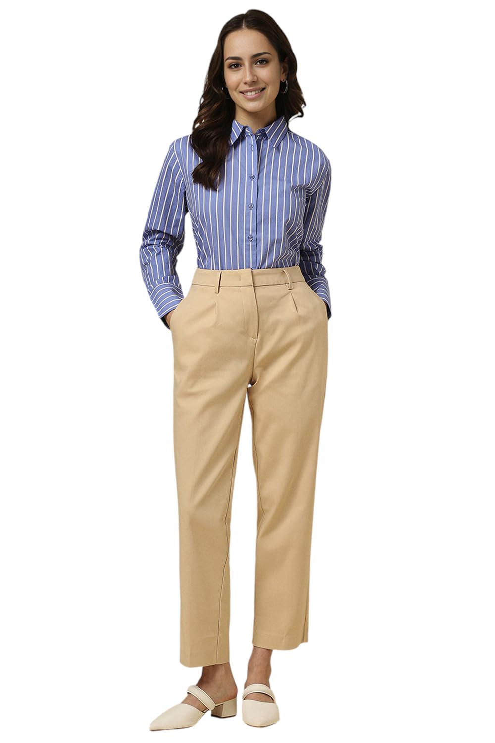 Allen Solly Women's Blue Striped Long Sleeve Formal Shirt