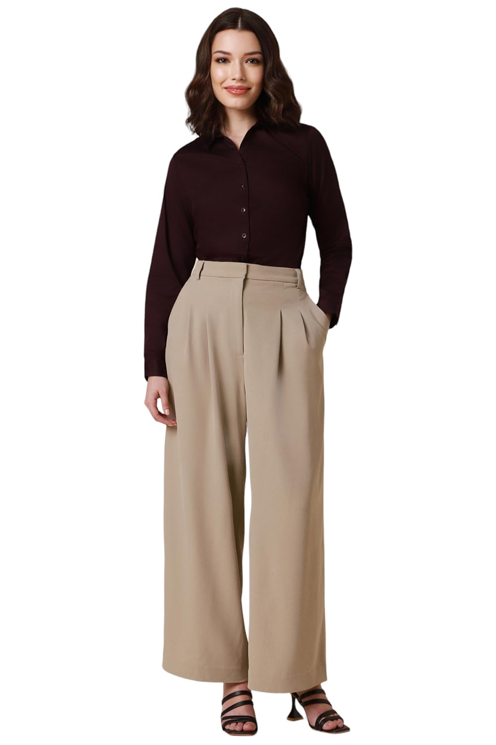 Allen Solly Women's Cotton Maroon Plain Long Sleeve Casual Shirt