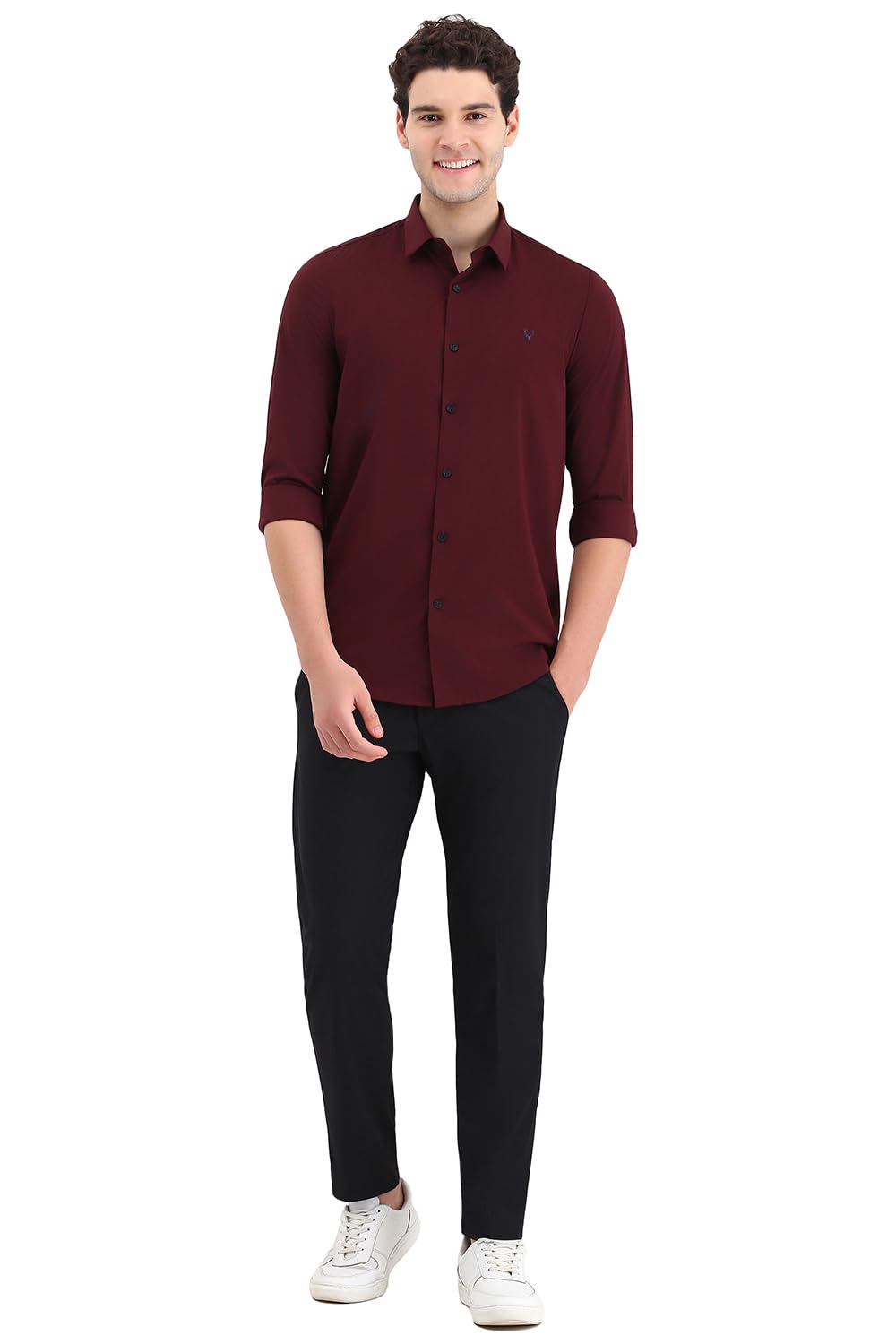 Men Maroon Slim Fit Solid Full Sleeves Casual Shirts
