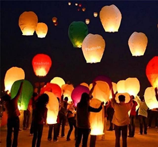 Colorful Paper Flying Sky Hot Air Balloon Multicolour Wishing Sky Lanterns Kite Pack of 3 Piece/Flying Night Sky Candle for Diwali/Christmas/Marriage/Birthday/All Festival SDH845