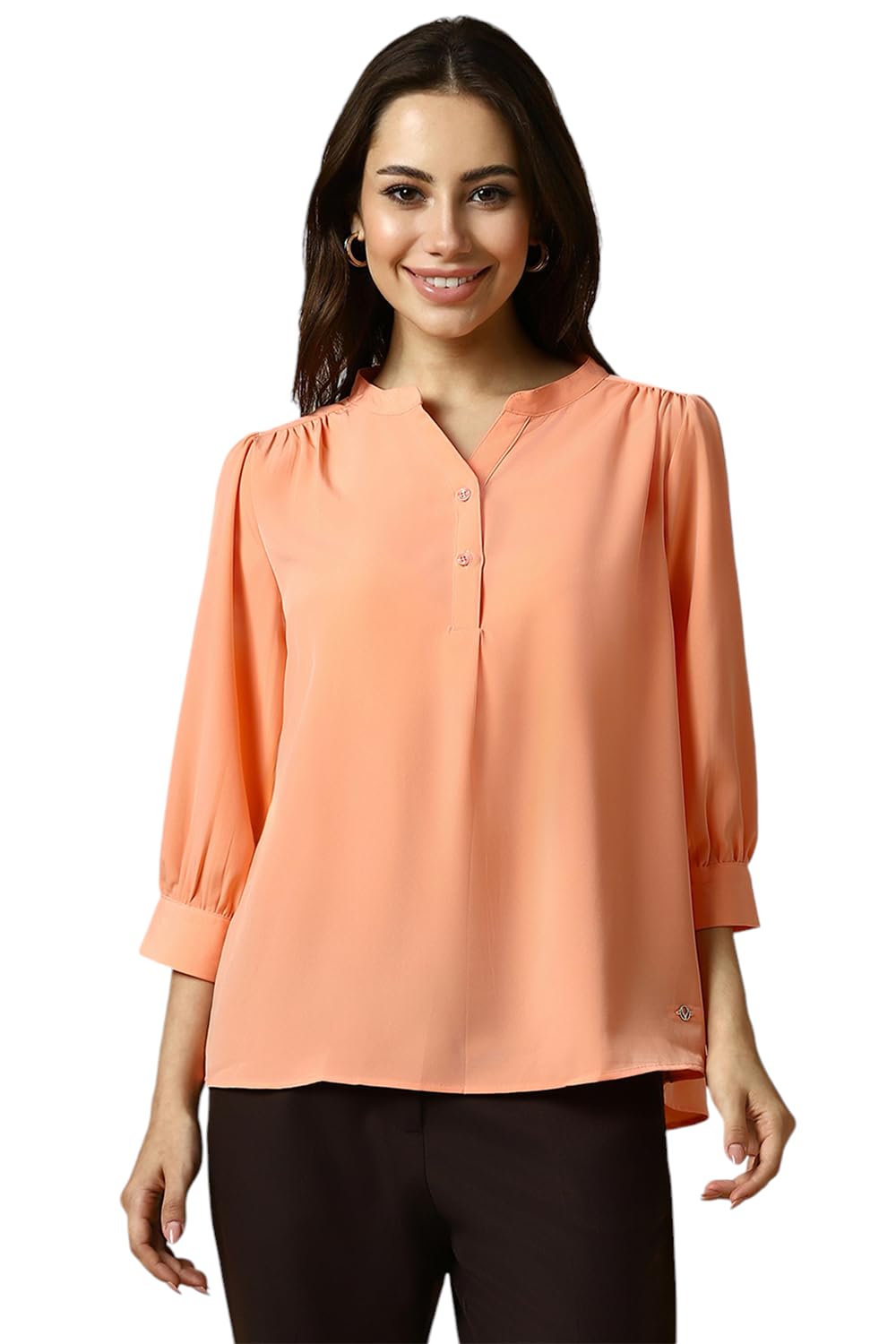 Allen Solly Women's Pink Plain 3/4 Sleeve Formal Shirt Tops