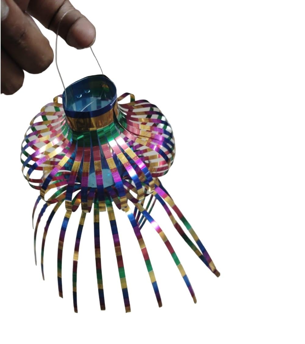 Party Crave Small Multicolor Reusable Metallic Folding Anar Hanging Akash Kandil/Diwali Lanterns for Home/Shop/Office & Many More Decor (Single Dome Folding Anar Kandil, 12pc Packing)