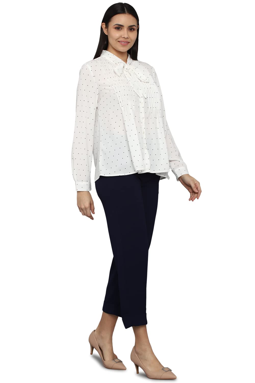 Allen Solly Women's Cream Printed Long Sleeve Casual Shirt