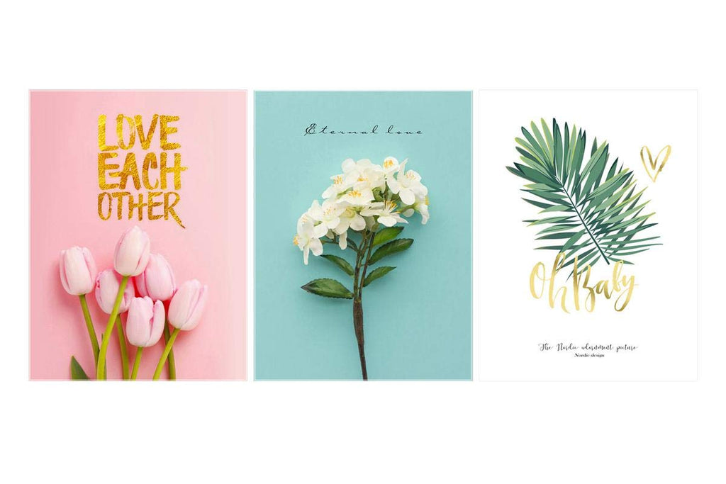 SAF paintings Set of 3 Love Flower Design UV Coated 6MM MDF Home Decorative Gift Item Painting 12 inch X 27 inch SANFC12218, Floral, Multicolour