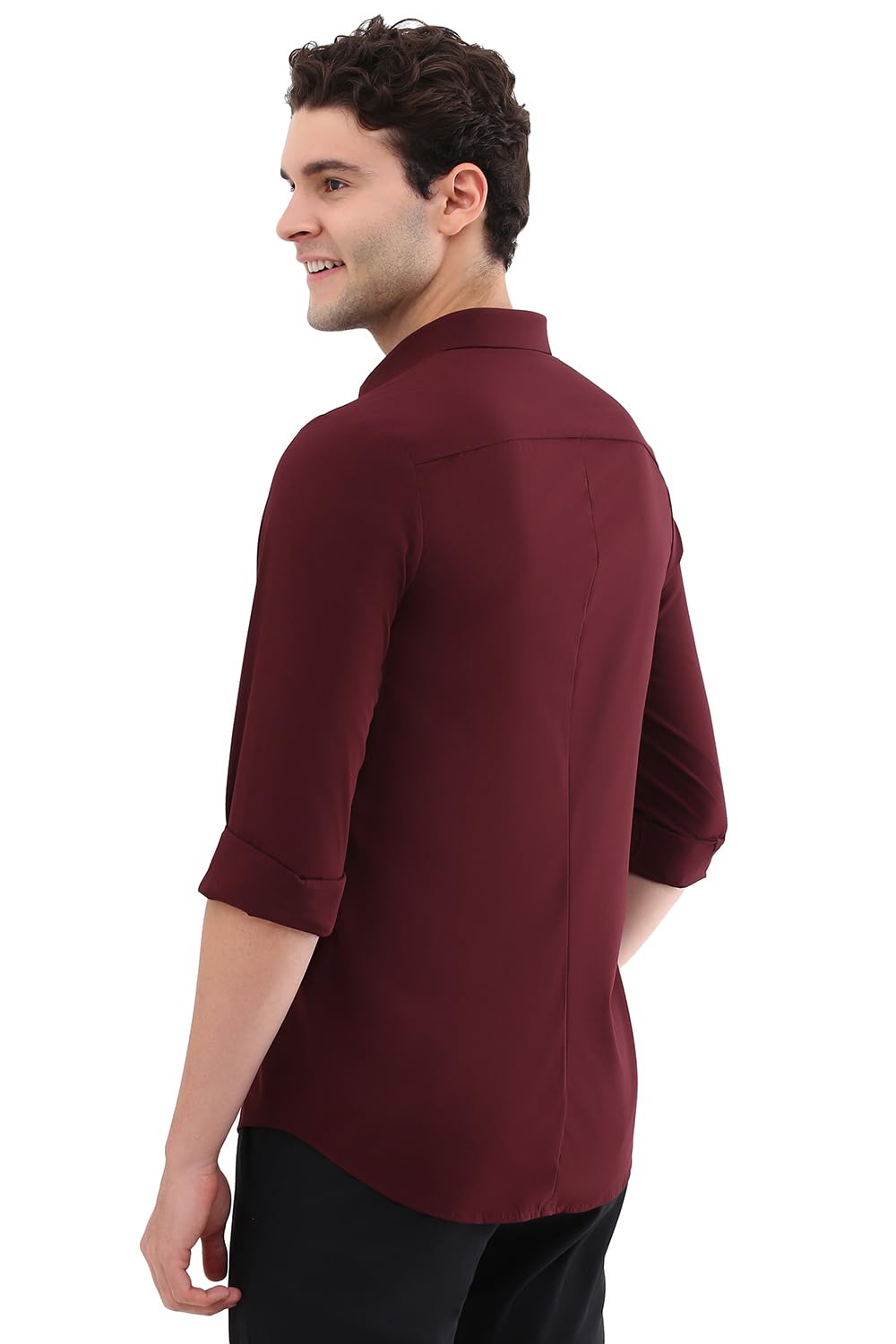 Men Maroon Slim Fit Solid Full Sleeves Casual Shirts