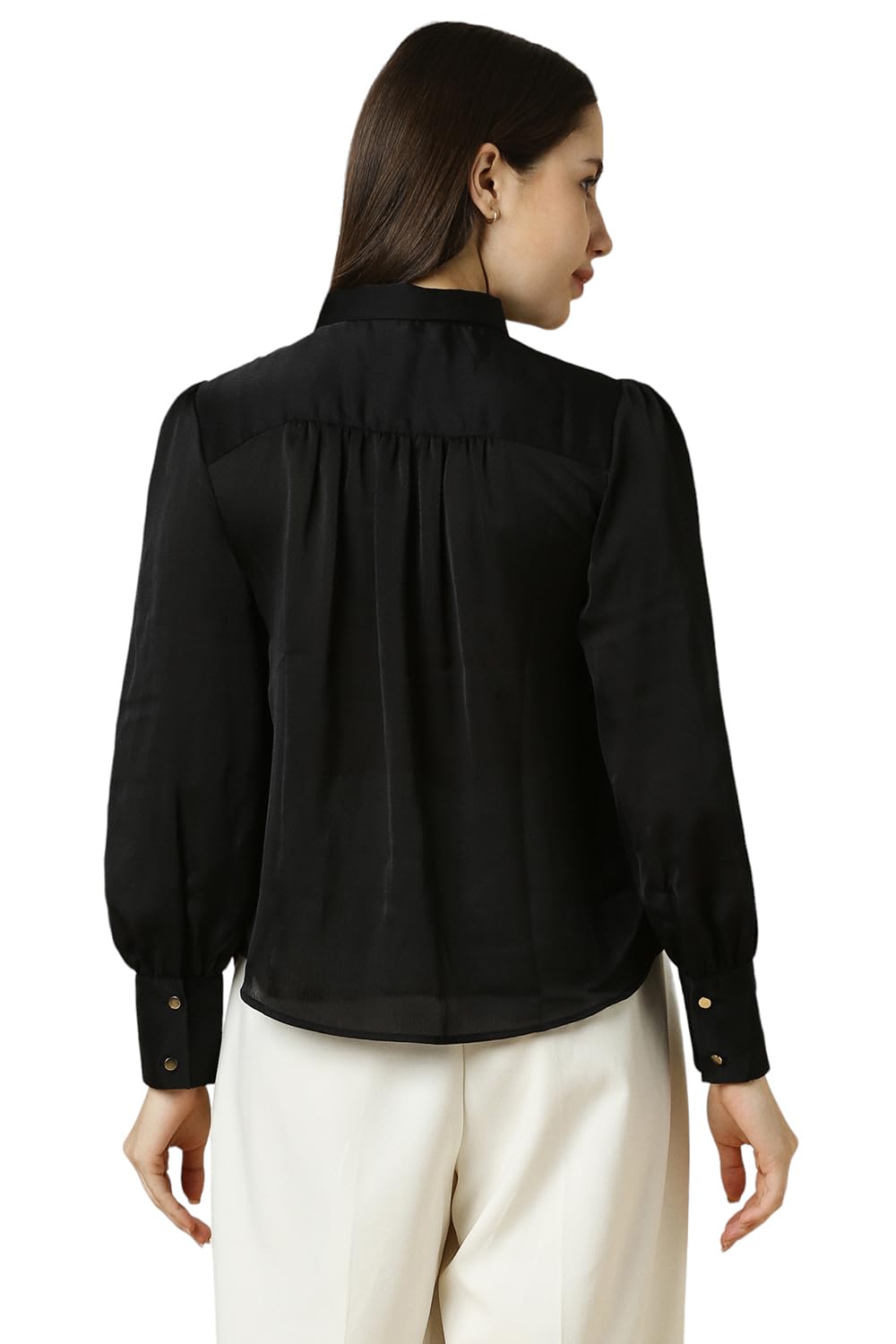 Allen Solly Women's Black Plain Long Sleeve Formal Shirt